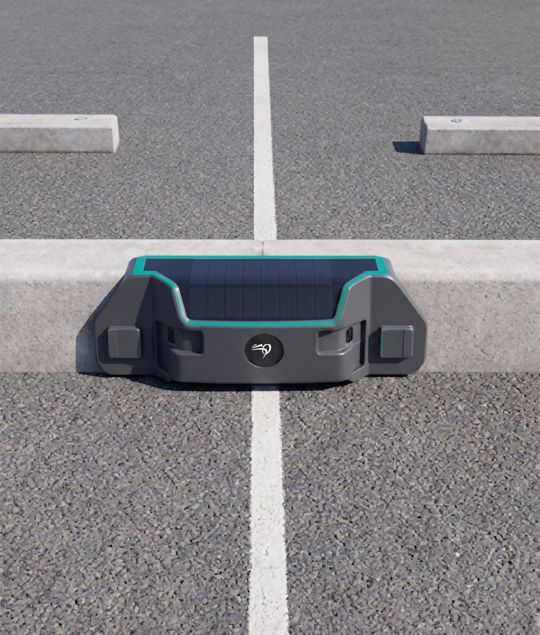 A kerbside sensor set on the bay line between two marked parking bays