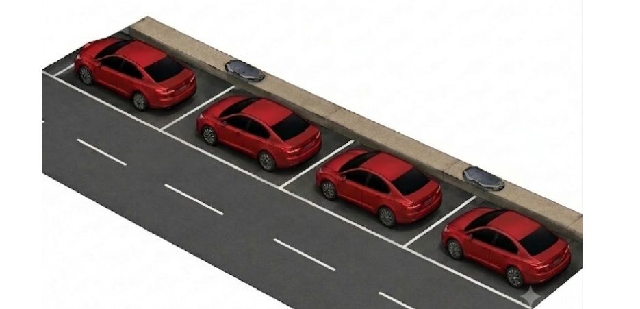 Illustration of kerbside sensors serving a run of on-street parking bays